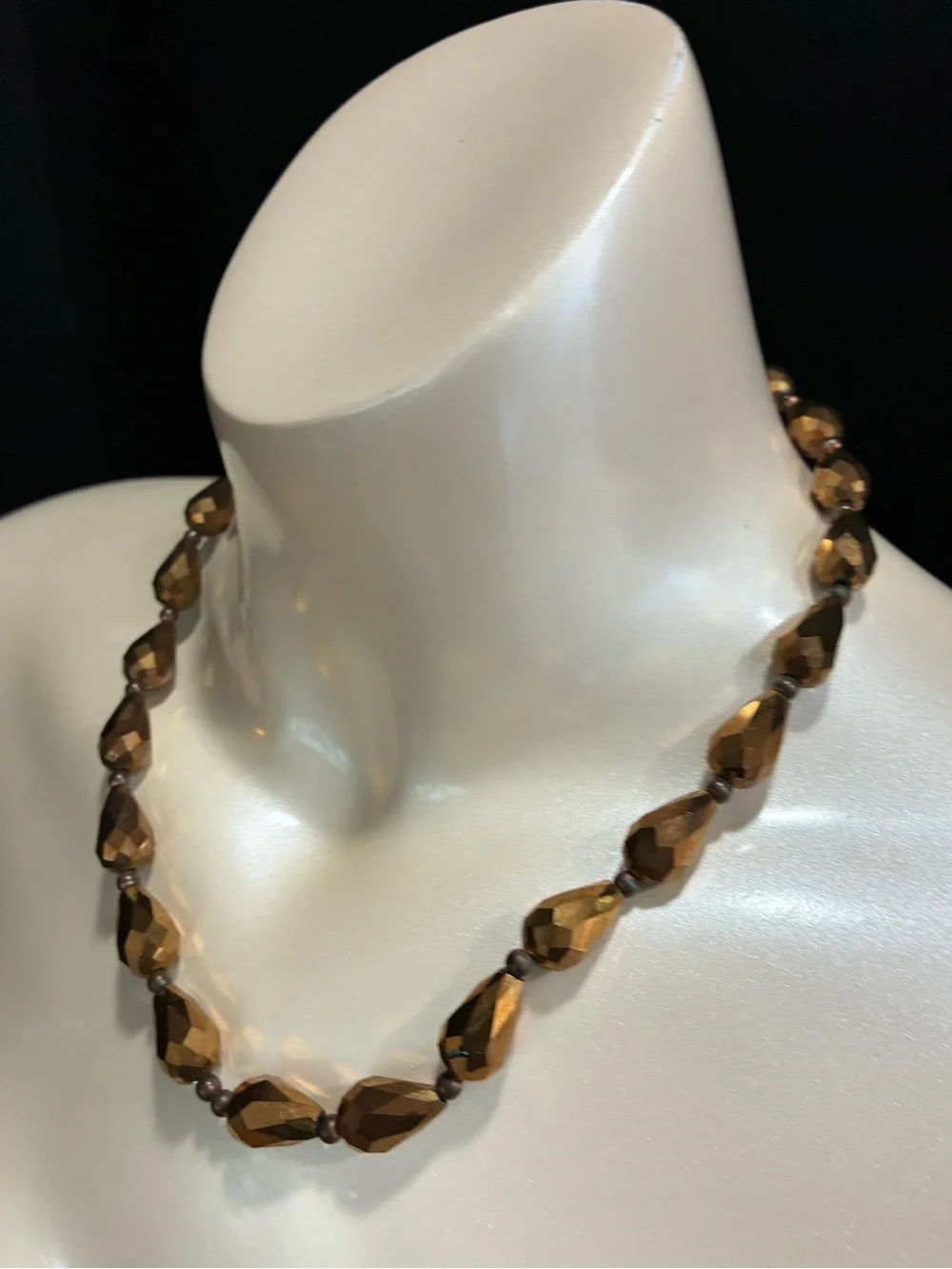 Murano Faceted Mocha Brown Metallic Teardrop Beaded Necklace